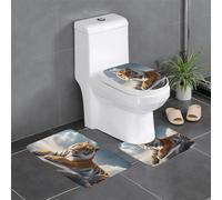 Juego de 3 alfombrillas antideslizantes para baño, 24 x 16 pulgadas, diseño de tigre majestuoso YYHWHJDE descansando en una roca con contorno de cielo nublado, alfombras ovaladas y rectangulares para
