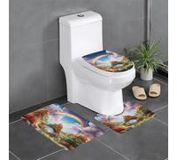 Juego de 3 alfombrillas antideslizantes para baño, 24 x 16 pulgadas, diseño de WHJDPP Little World bajo el arco iris, rectangular, en forma de U y alfombras en forma de O para inodoro, tocador y baño