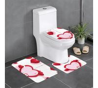 Juego de 3 alfombrillas antideslizantes para baño, 24 x 16 pulgadas, diseño HJFCZH de corazón rojo, rectangular, en forma de U y en forma de O para inodoro, tocador y baño