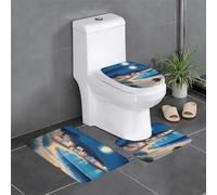 Juego de 3 alfombrillas antideslizantes para baño, 24 x 16 pulgadas, diseño impreso con texto en inglés "WHJDPP A Small Town Under the Moonlight", alfombras ovaladas y rectangulares para inodoro
