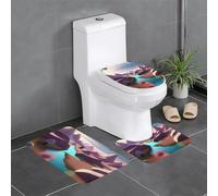 Juego de 3 alfombrillas antideslizantes para baño, 24 x 16 pulgadas, diseño WHJDPP Irregular Dreams con contorno, alfombras ovaladas y rectangulares para inodoro, tocador y baños