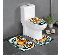 Juego de 3 alfombrillas antideslizantes para baño, 24 x 16 pulgadas, diseño WHJDPP Little Fat Tiger Head, rectangular, en forma de U y alfombras en forma de O para inodoro, tocador y baño