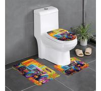 Juego de 3 alfombrillas antideslizantes para baño, 24 x 16 pulgadas, estilo pintura al óleo WHJSHOP con estampado de tractor, alfombras ovaladas y rectangulares para inodoro, tocador y baños