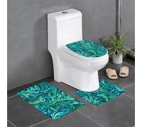 Juego de 3 alfombrillas antideslizantes para baño, 24 x 16 pulgadas, patrón de algas marinas verdes y azules WHJSSF rectangulares, en forma de U y alfombras en forma de O para inodoro, tocador y baño