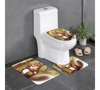 Juego de 3 alfombrillas antideslizantes para baño, 24 x 16 pulgadas, patrón de ardilla comiendo nueces WHJSSF rectangular, en forma de U y alfombras en forma de O para inodoro, tocador y baño