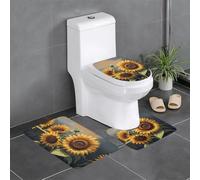 Juego de 3 alfombrillas antideslizantes para baño, 24 x 16 pulgadas, pintura al óleo HJFCZH con estampado de girasol, alfombras ovaladas y rectangulares para inodoro, tocador y baños