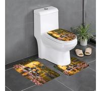 Juego de 3 alfombrillas antideslizantes para baño, 24 x 16 pulgadas, un par de patos mandarinas impresos, rectangulares, en forma de U y alfombras en forma de O para inodoro, tocador y baño