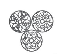 Juego de 3 alfombrillas de aislamiento de silicona con diseño floral para protección térmica de mesas, mostradores y superficies de comedor en casa (gris)
