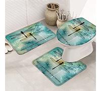Juego de 3 Alfombrillas de baño, Alfombrilla de baño Love is A Nature Angel On Your Shoulder Ink Dtyle Dragonfly Pattern, Alfombrilla Antideslizante ultrasuave, Alfombrilla de Contorno y Tap