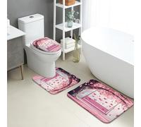 Juego de 3 alfombrillas de baño con diseño de cerezas en flor de melocotón, absorbentes, antideslizantes, en forma de U, lavables, de franela de secado rápido, diseño floral primaveral