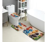 Juego de 3 alfombrillas de baño con diseño de dragón, absorbentes y antideslizantes en forma de U, lavables, vibrantes y míticas de secado rápido