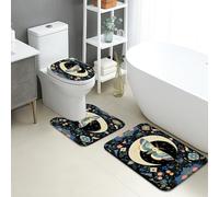 Juego de 3 alfombrillas de baño con diseño de luna y mariposas, diseño floral de cielo nocturno, absorbentes, antideslizantes, en forma de U, lavables, de franela de secado rápido