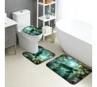 Juego de 3 alfombrillas de baño con diseño de océano, tortugas marinas y medusas, absorbentes, antideslizantes, en forma de U, lavables, vida marina, de secado rápido, de espuma viscoelástica