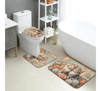 Juego de 3 alfombrillas de baño con diseño floral, diseño de gatitos, diseño de rosa, absorbentes, antideslizantes, en forma de U, lavable, de primavera de secado rápido, juego de alfombras de baño
