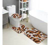 Juego de 3 alfombrillas de baño con estampado de tigre, diseño rústico de rayas naranjas de caballo, absorbentes, antideslizantes, en forma de U, lavables, de verano, safari, de secado rápido, de