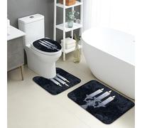 Juego de 3 alfombrillas de baño con velas, elegantes flores oscuras, absorbentes, antideslizantes, en forma de U, lavables, estilo gótico, de franela de secado rápido