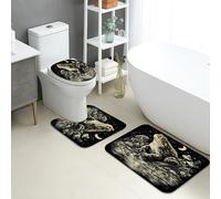 Juego de 3 alfombrillas de baño de anfibios, diseño vintage de cielo nocturno, absorbentes y antideslizantes, en forma de U, lavables, de franela de secado rápido