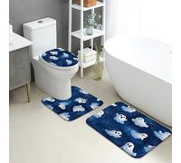 Juego de 3 alfombrillas de baño de Halloween, fantasmas espeluznantes, telarañas azules, absorbentes, antideslizantes, en forma de U, lavables, de espuma viscoelástica, de secado rápido