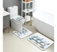 Juego de 3 alfombrillas de baño de invierno, diseño de gnomos alegres y copos de nieve, absorbentes y antideslizantes, en forma de U, lavables, acogedoras, de franela de secado rápido