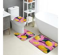 Juego de 3 alfombrillas de baño de limón, con diseño de frutas cítricas coloridas, absorbentes, antideslizantes, en forma de U, lavables, divertidas, de verano, de franela, de secado rápido