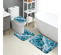 Juego de 3 alfombrillas de baño de mármol, elegantes alfombras de baño absorbentes de piedra azul, antideslizantes, en forma de U, lavables, modernas alfombras de baño de espuma viscoelástica de