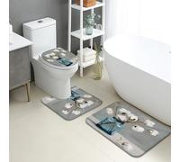 Juego de 3 alfombrillas de baño de primavera de algodón, absorbentes, antideslizantes, en forma de U, lavables, elegantes flores blancas, de secado rápido, de espuma viscoelástica