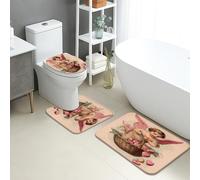 Juego de 3 alfombrillas de baño de San Valentín, diseño de corazones de ángeles románticos, absorbentes, antideslizantes, en forma de U, lavables, vintage, floral, de secado rápido, de franela