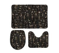 Juego De 3 Alfombrillas De Baño Dioses Y Jeroglíficos del Antiguo Egipto En Dorado Y Negro 3 Alfombrillas De Baño Durable Cómoda Tapa De Inodoro, para Cocina, Dormitorio, Bathroom