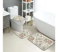 Juego de 3 alfombrillas de baño estilo cabaña, vintage, floral, absorbentes, antideslizantes, en forma de U, lavables, de franela de secado rápido