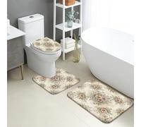 Juego de 3 alfombrillas de baño florales vintage, elegantes flores pastel, absorbentes, antideslizantes, en forma de U, lavables, estilo botánico, clásico, de franela de secado rápido