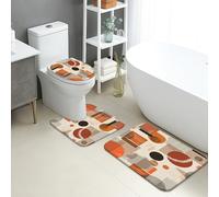 Juego de 3 alfombrillas de baño geométricas, formas abstractas modernas, absorbentes, antideslizantes, en forma de U, lavables, inspiradas en otoño, de franela, de secado rápido
