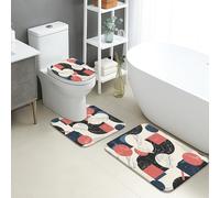 Juego de 3 alfombrillas de baño geométricas, formas abstractas modernas, absorbentes, antideslizantes, en forma de U, lavables, diseño divertido de espuma viscoelástica de secado rápido