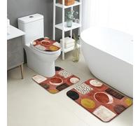 Juego de 3 alfombrillas de baño geométricas, modernas formas redondas, absorbentes, antideslizantes, en forma de U, lavables, de franela de otoño de secado rápido