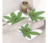 Juego De 3 Alfombrillas De Baño Hojas De Marihuana Alfombra De Baño + Alfombra De Inodoro + Funda De Asiento Cómoda por Encargo Alfombras De Cama, para Bathroom, Dormitorio, Cocina