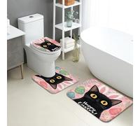 Juego De 3 Alfombrillas De Baño Huevos De Pascua con Gatitos Y Rabbit Juego De Alfombrillas De Baño Moda Antideslizantes Tapa De Inodoro, para Bathroom, Dormitorio, Cocina