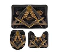Juego De 3 Alfombrillas De Baño Meditación Y Libertad De La Francmasonería Masónica Forma De U para Baño Moda Cómoda Alfombras De Cama, para Dormitorio, Cocina, Bathroom