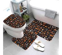 Juego de 3 alfombrillas de baño modernas con estampado de excavadora bulldozer, absorbentes, antideslizantes, lavables, con forma de U, para el contorno del inodoro y la ducha