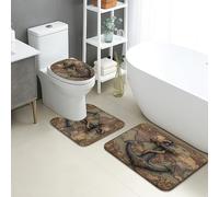 Juego de 3 alfombrillas de baño náuticas, diseño de anclas vintage, mapa del mundo, absorbentes, antideslizantes, en forma de U, lavables, estilo costero, retro, de secado rápido, de espuma
