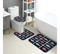 Juego de 3 alfombrillas de baño náuticas, diseño de peces rojos costeros y océano azul, absorbentes y antideslizantes, en forma de U, lavables, decoración de verano, juego de alfombras de baño de