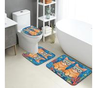 Juego de 3 alfombrillas de baño para gatos, diseño de gatitos coloridos bajo el agua, absorbentes, antideslizantes, en forma de U, lavable, divertido juego de alfombras de baño de franela de secado