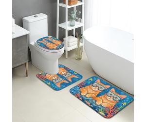 Juego de 3 alfombrillas de baño para gatos, diseño de gatitos coloridos bajo el agua, absorbentes, antideslizantes, en forma de U, lavable, divertido juego de alfombras de baño de franela de secado