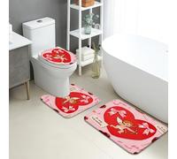 Juego de 3 alfombrillas de baño para San Valentín, diseño de corazón de amor y Dios, absorbentes, antideslizantes, en forma de U, lavables, románticas, color melocotón, de franela de secado rápido