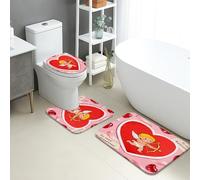 Juego de 3 alfombrillas de baño para San Valentín, diseño de corazón de amor y Dios, absorbentes, antideslizantes, en forma de U, lavables, románticas, color melocotón, de franela de secado rápido