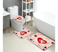 Juego de 3 alfombrillas de baño para San Valentín, diseño de corazones de Dios y amor, absorbentes, antideslizantes, en forma de U, lavables, románticas, color melocotón, de franela de secado rápido