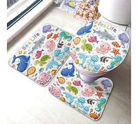 Juego De 3 Alfombrillas De Baño Sea Set Sea Animal In Children's Style Cartoon Fish Sea Life Alfombra En Forma De U por Encargo Durable 3 Alfombrillas De Baño, para Cocina, Dormitorio, Baño