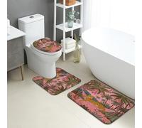 Juego de 3 alfombrillas de baño tropicales, diseño vintage de leopardo, hamaca, palmera, absorbentes, antideslizantes, en forma de U, lavables, de verano, exóticas, de secado rápido, de espuma