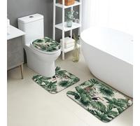 Juego de 3 alfombrillas de baño tropicales, hojas verdes botánicas y pájaros exóticos, absorbentes y antideslizantes, en forma de U, lavables, de espuma viscoelástica, de secado rápido, selva de