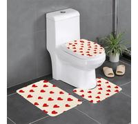 Juego de 3 alfombrillas de franela antideslizantes de 24 x 16 pulgadas, estampado de corazón rojo HJFCZH grueso y absorbente para baño e inodoro
