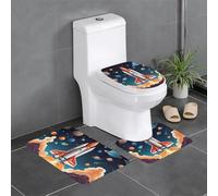 Juego de 3 alfombrillas de franela antideslizantes para el suelo, 61 x 40,6 cm, diseño de cohete WHJSHOP con impresión de naves espaciales, gruesas y absorbentes para baño e inodoro