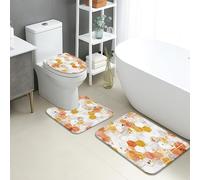 Juego de 3 alfombrillas hexagonales para baño, diseño geométrico moderno, amarillo, naranja, absorbente, antideslizante, en forma de U, lavable, de espuma viscoelástica de secado rápido